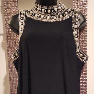 Pearl-Embellished Mock-Neck Dress Size Petite XL, Black